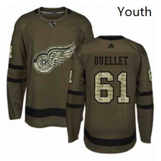 Youth Adidas Detroit Red Wings 61 Xavier Ouellet Authentic Green Salute to Service NHL Jersey
